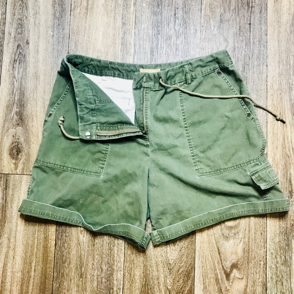 Vintage Pants - Vintage Retro High Waisted Khaki Draw String Short
